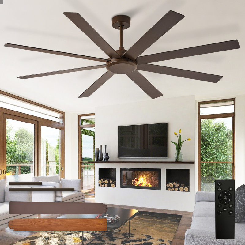 Grands ventilateurs de plafond de 72 po avec télécommande APP, ventilateur de plafond intérieur extérieur brun pour les salons de patio, moteur à courant continu silencieux réversible à 8 pales avec minuterie à 6 vitesses