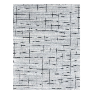 5' X 8' Gray and Black Wool Abstract Geometric Hand Loomed Area Rug