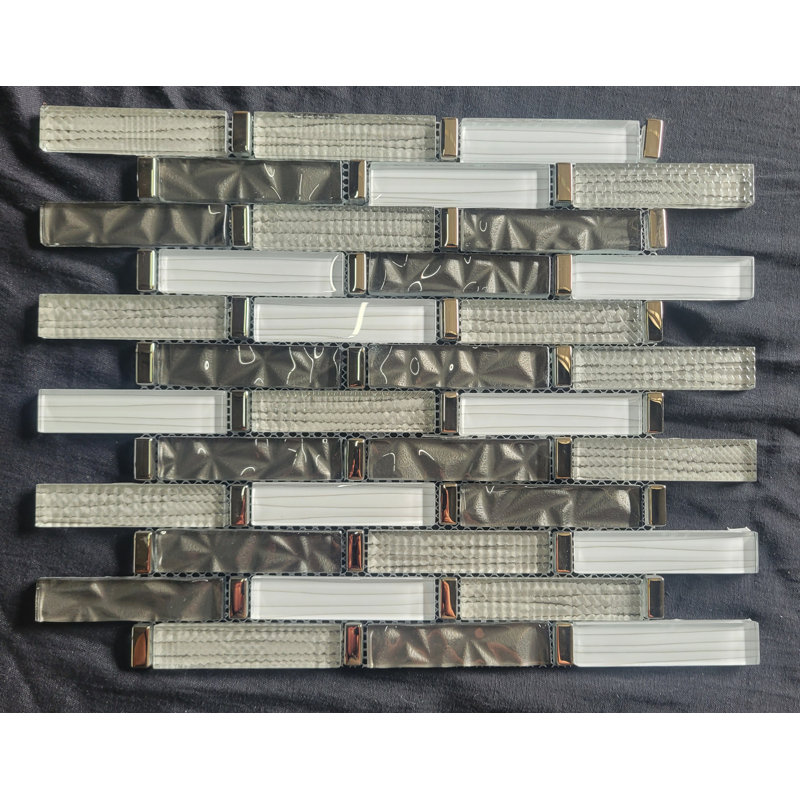 1" x 4" Glass Mosaic Tile, Gray