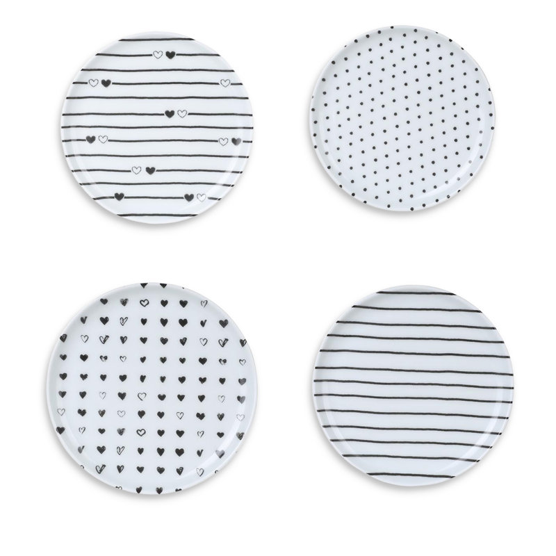 Ensemble de service à gâteau (4 pièces) - blanc / noir, Blanc/Noir, Rayures