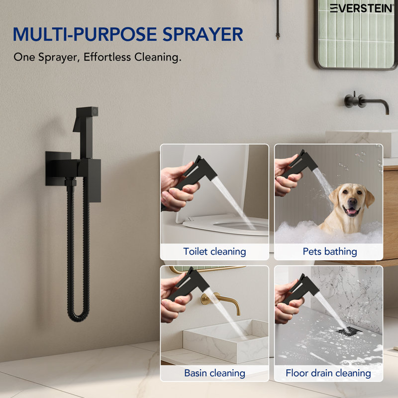 Square Multi-Purpose Handheld Toilet Bidet Sprayer With Temperature Control, Matte Black