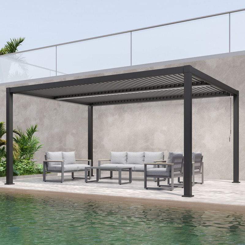 Aluminum Outdoor Pergola with Independent Louvered, Black, 87.4" H X 187" W X 142"D