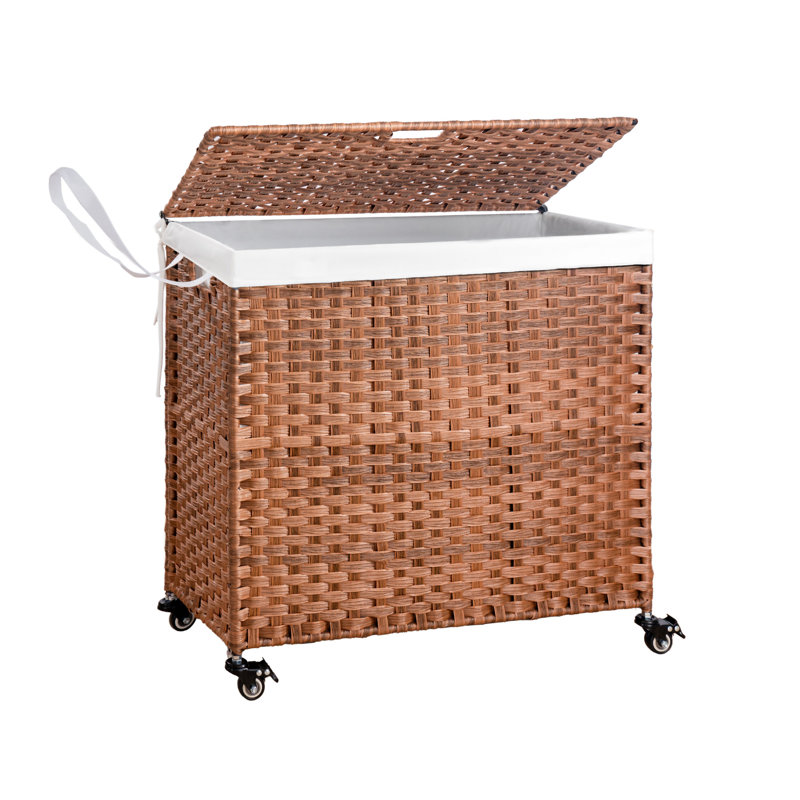 Panier à linge avec couvercle PE en rotin thermolaqué, Brun