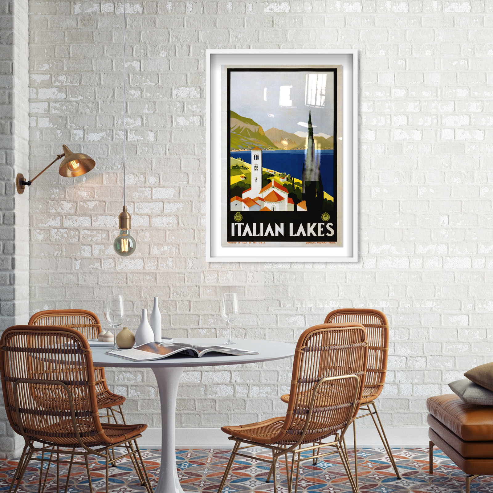 Italy, White Framed, 37" H x 25" W x 1" D