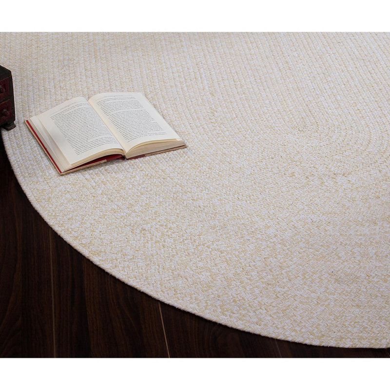 Tapis jaune / ivoire en coton tressé à la main Etherton Farmhouse, Ovale 4 pi x 6 pi