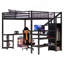 Grand lit mezzanine en métal avec garde-robe et lumière DEL, grand lit mezzanine avec bureau en forme de L et port USB pour les adolescents adultes, noir