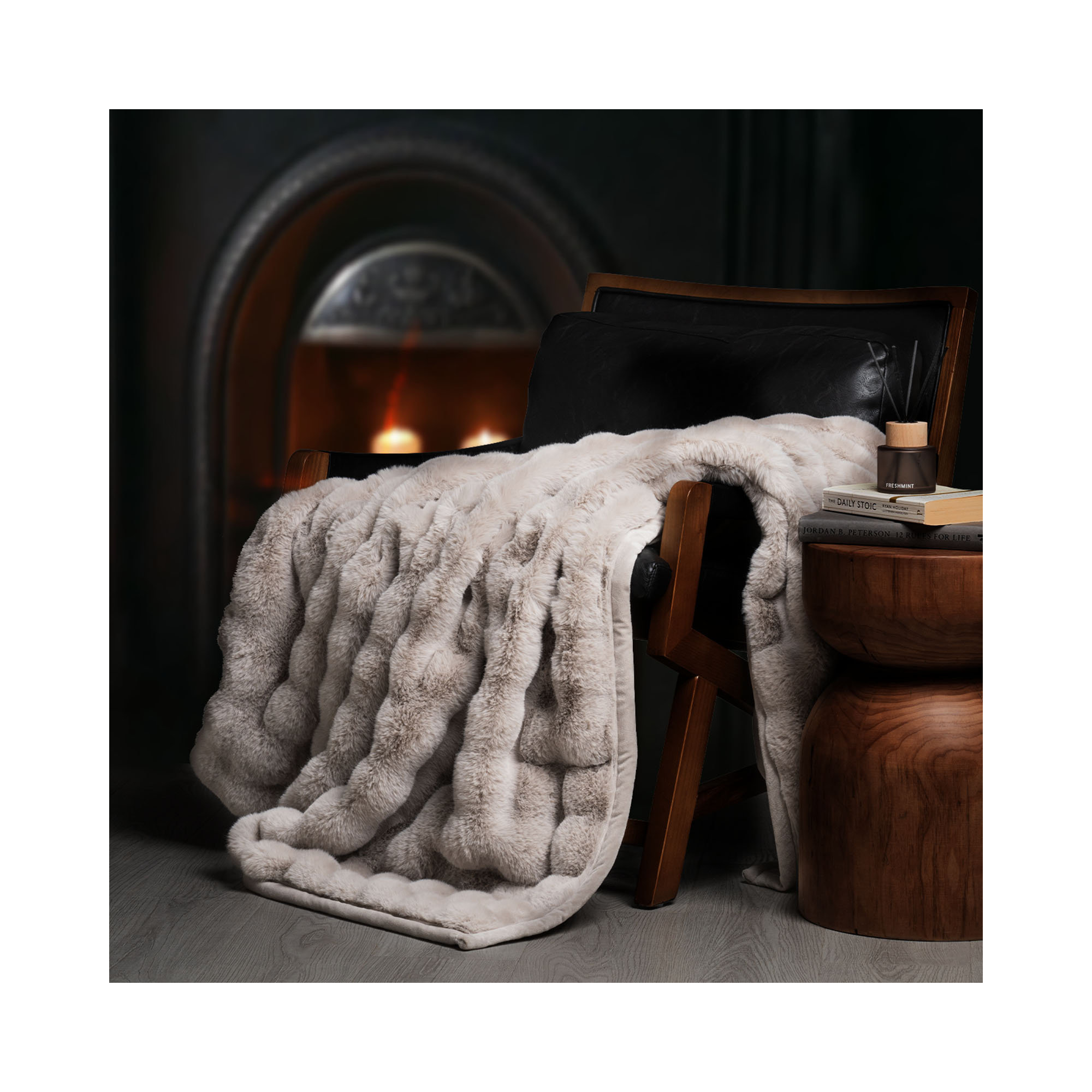 Ridgeline Faux Fur Throw Blanket, Taupe, 80" L x 60" W