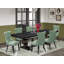 L'ensemble de salle à manger 7 pièces contient une table de cuisine rectangulaire et 6 chaises modernes en tissu de polyester vert saule, noir sablé-1820037408