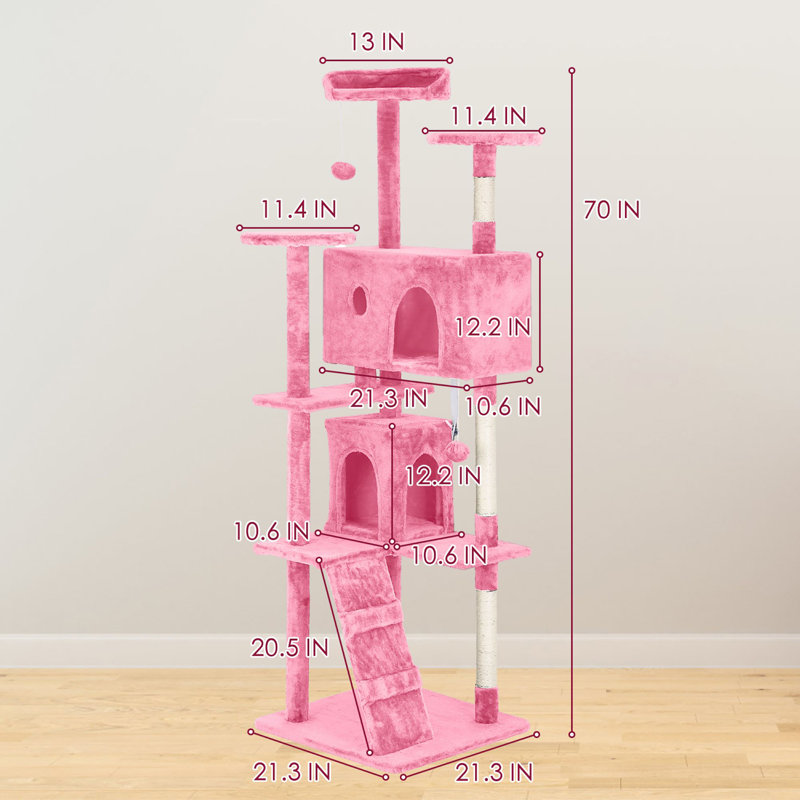 Tour pour arbre à chat Derrell, Rose, H 70 po x l 21,3 po x P 21,3 po