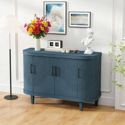 Jestene Modern Curved Sideboard 47.2-Inch Decorative Storage Cabinet Wooden Console Table Coffee Bar Cabinet