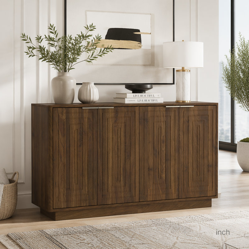 Buffet moderne avec rangement, grand buffet cannelé avec tablettes réglables Modern, Brun