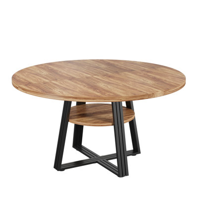 Round Dining Table for 4-6, Farmhouse Kitchen Table with Storage, Circle Dinner Tables for Kitchen, Dining Room