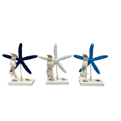 Set Of 3 Assorted Styles Starfish On Stand Figurines