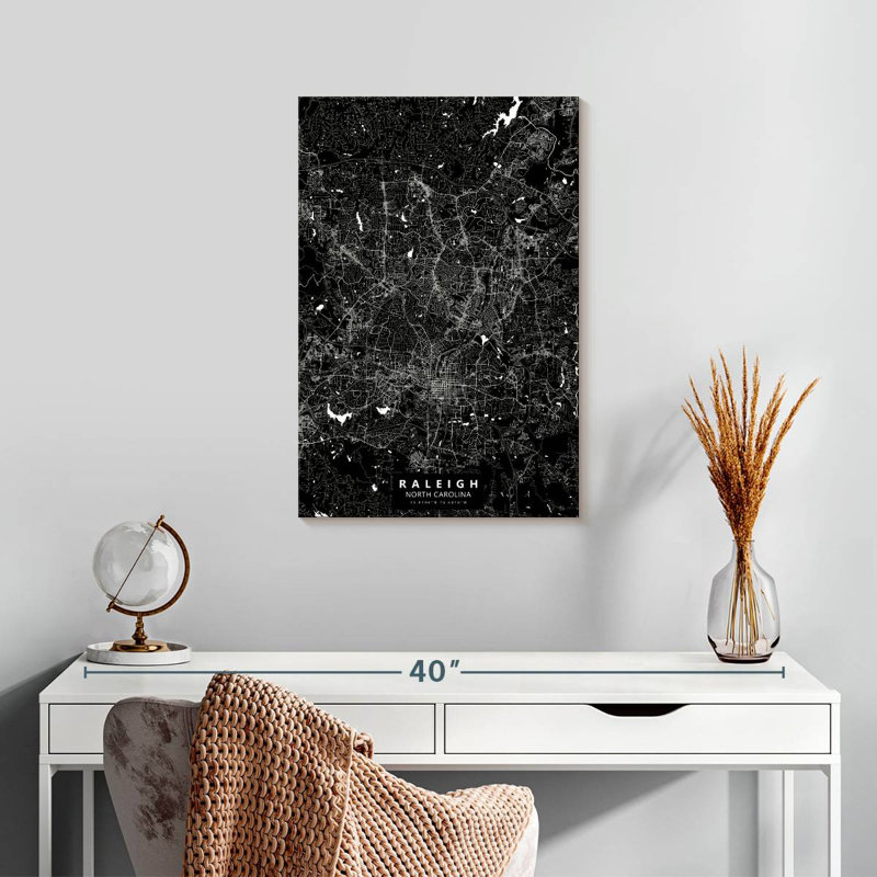 Aliaz Black Raleigh Map, 24" H x 16" W