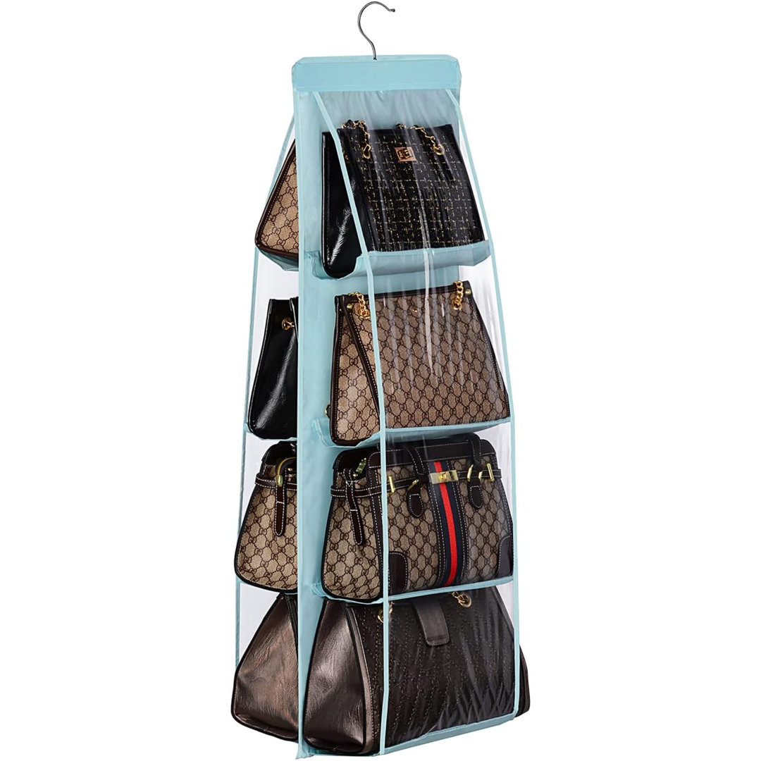 Handbag Hanging Organizer (8 Pocket) For Closet And Storage, Oxford Cloth Purse Hanger For Family Bedroom, Foldable Universal Fit