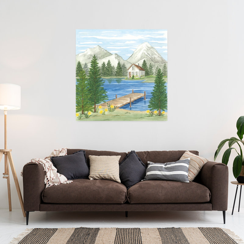 Quai au lac, paysage abstrait, art d'été, H 36 po x l 36 po