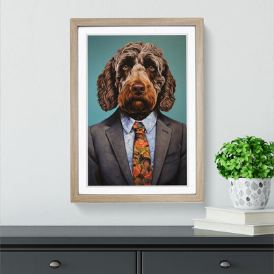 Labradoodle In A Suit Painting No.3 - Single Picture Frame Print on Wood