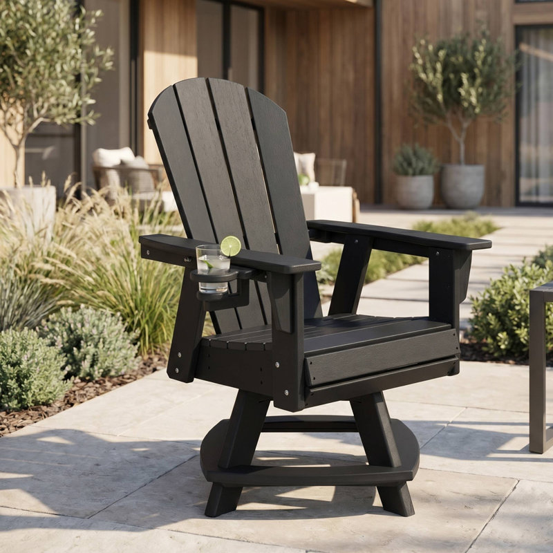 Chaise de salle à manger pivotante Adirondack avec porte-gobelet, Black