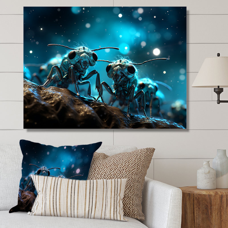 Fourmis lunaires argentées sur toile, Toile tendue, H 12 po x l 20 po x P 1 po