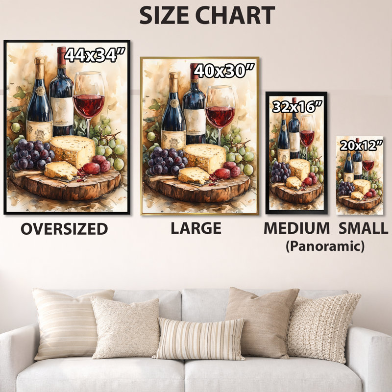 Dégustation de vin brun et de fromage - Nature morte de cuisine encadrée, 44" H x 34" W, Black Picture Framed