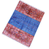 Hand-Knotted High-Quality Red and Blue Area Rug