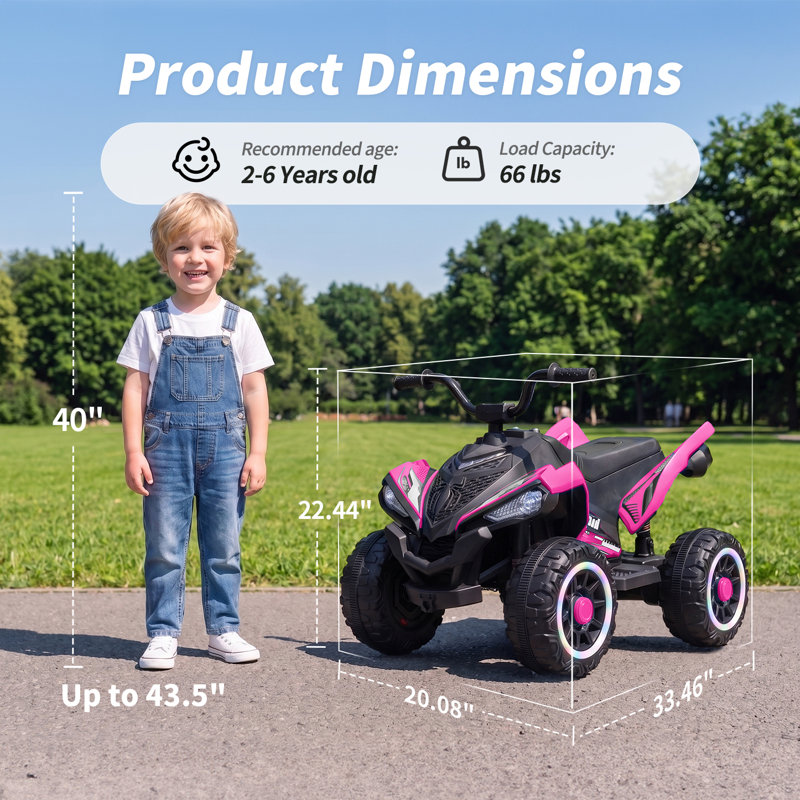 VTT Outfunny 4 roues pour enfants, jouet pour enfants à roulettes 12V avec roues lumineuses à DEL, musique et port USB - rose