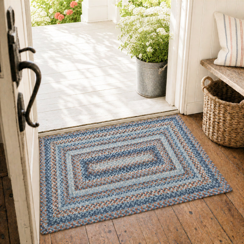 Tapis Cape Cod en jute tressé non pelucheux bleu/rouille, Rectangle 3 pi x 5 pi