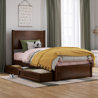 Ronan Wood Platform Bed with Footboard and Storage Drawers