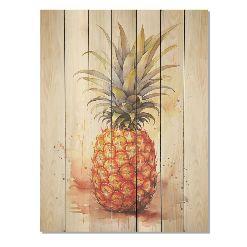 Golden Golden Paradise I - ananas sur bois, H 32 po x l 24 po