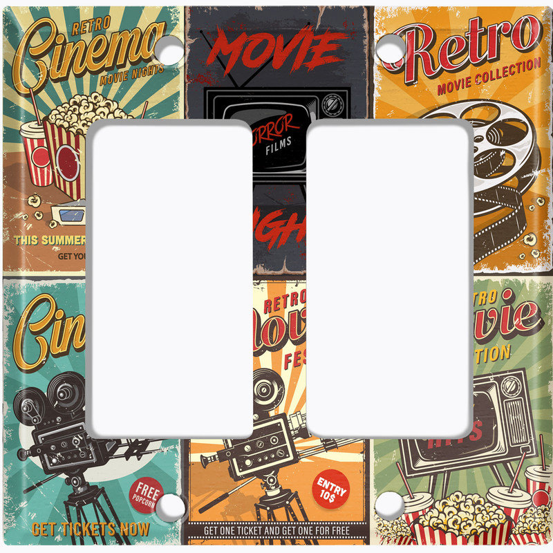 Couvercle de plaque d'interrupteur en métal; Bascule GFI 2 bandes US Standard - affiches de cinéma, # 6 Double GFI / Rocker