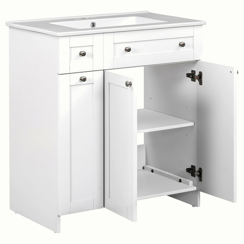 Ensemble de meuble-lavabo avec lavabo en céramique, Blanc