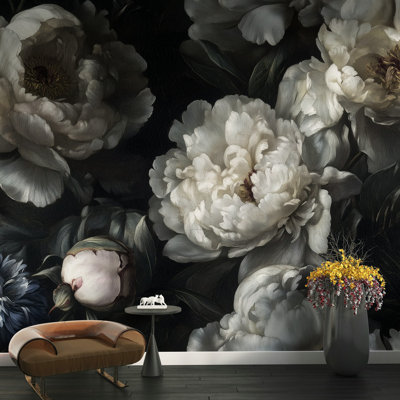 Papier peint botanique floral foncé