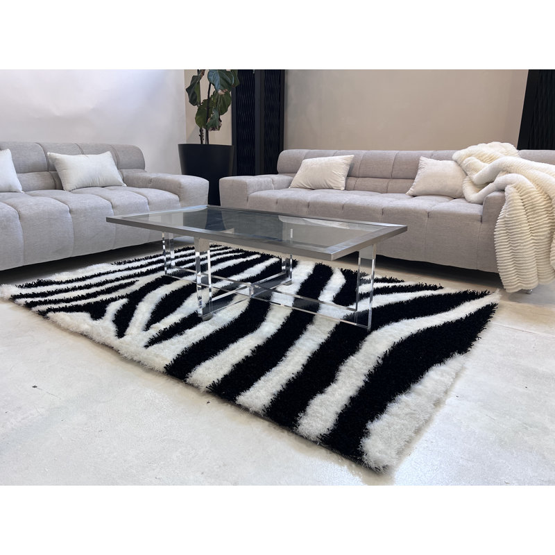 Tapis blanc/noir touffeté à la main Nevin