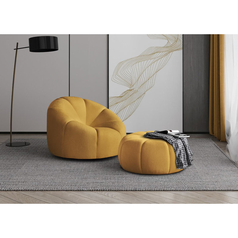 Coumas Upholstered Swivel Accent Chair, Yellow Polyester Blend