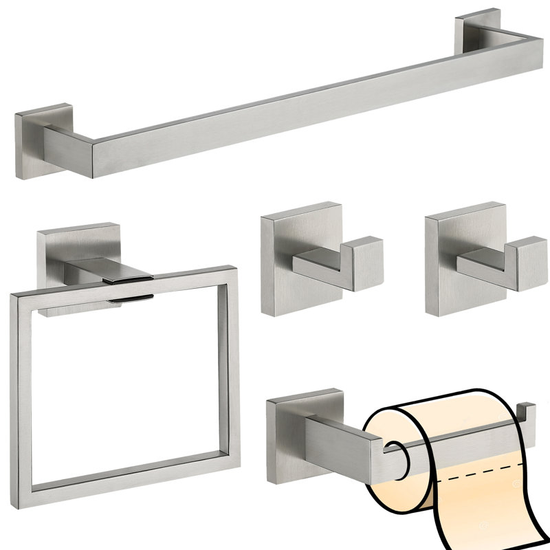5 - Piece Bathroom Hardware Set Towel Ring Set with Towel Bar Toilet Paper Holder Towel Hooks, Brushed Nickel