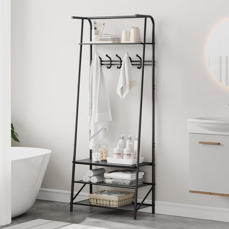 Entryway Shoe Storage With Coat Rack, Black