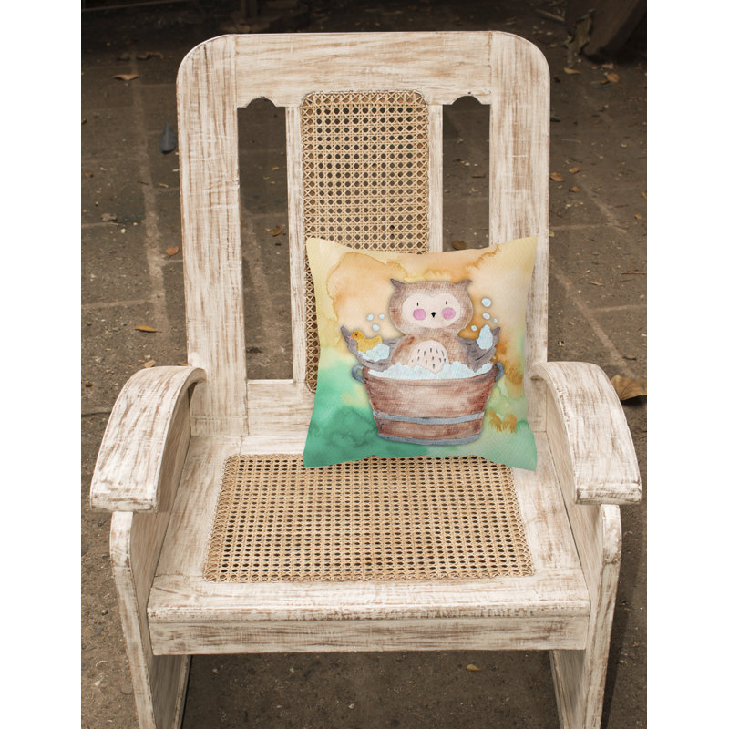 Coussin décoratif intérieur/extérieur aquarelle de bain hibou, 18 po x 18 po