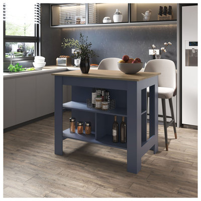 Îlot de cuisine avec tablette ouverte Kronos Ash and Kronos Blue