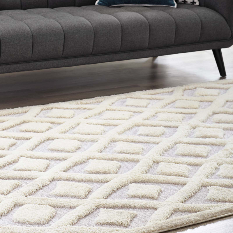 Ivory Diamond Shag Chenille 5' x 8' Area Rug