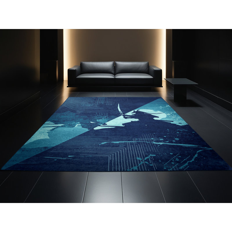 Tapis bleu marine et bleu marine à motif abstrait et moderne lavable à la machine Fillmore, 6 X 9