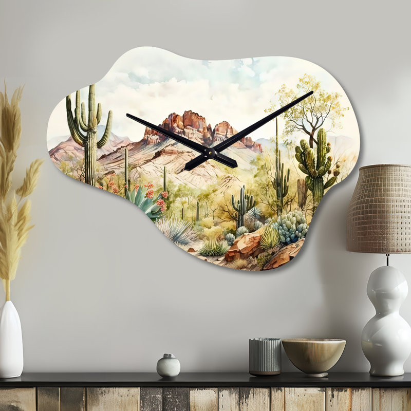 Ellefsen Arizona Desert III - horloge murale en métal Western Cloud, impression d'horloge murale asymétrique moderne, Petit