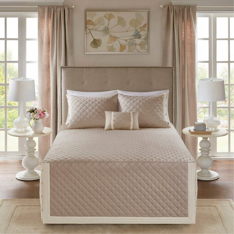 Ensemble de couvre-lit réversible sur mesure 4 pièces en coton, kaki, grand, élégant et hypoallergénique avec une chute de 24 pouces