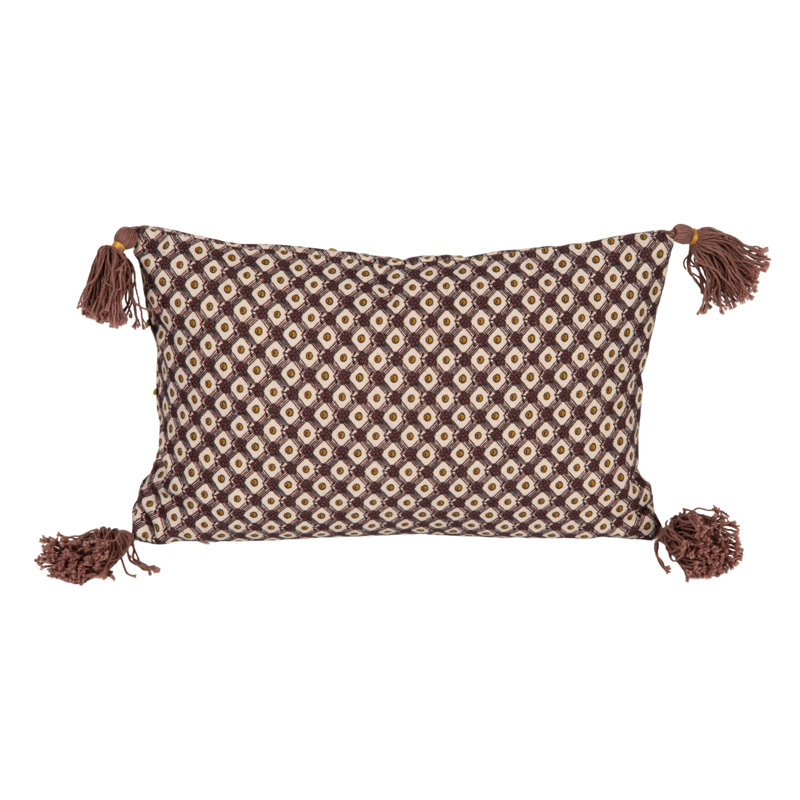 Cotton Printed Lumbar Pillow With Tassels