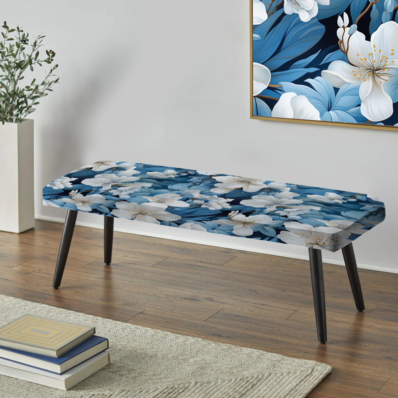 Azur motif tropical - banc noir rembourré tropical