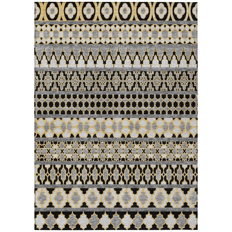 Tapis extérieur lavable quadrilobe gris anthracite 10 pi x 14 pi