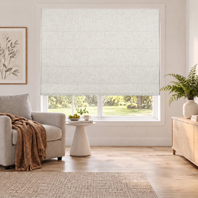 Stores romains motorisés Smart sans perçage, occultants, en lin, 89 cm de largeur × 183 cm de hauteur, beige