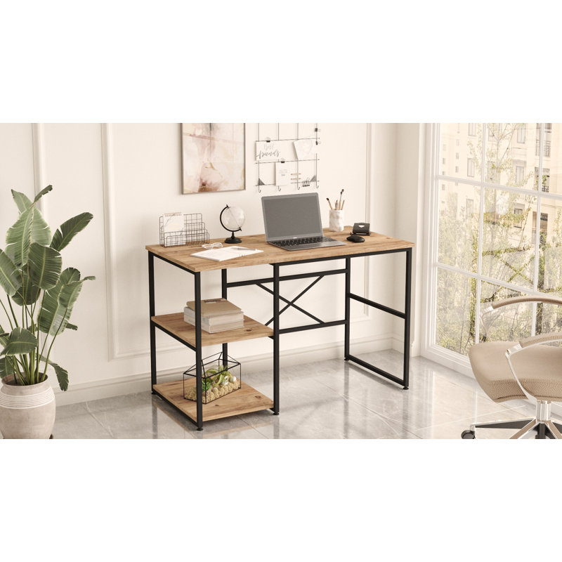 Bureau d'étude moderne avec pieds en métal Beddingfield, 47,2 po x 29,5 po x 23,6 po | 100% panneau de particules enduit de mélamine, épaisseur: 0,7 pouce | Élégant et fonctionnel pour les bureaux à domicile et les espaces d'étude