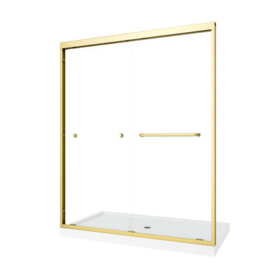 55"-60" W X 72" H Brushed Gold Double Bypass Sliding Shower Door With Aluminium Alloy Frame, 1/4" 6Mm  Tempered Glass And Nano -Proof , Easy Installation For Bathroom, American Design, Minimalist