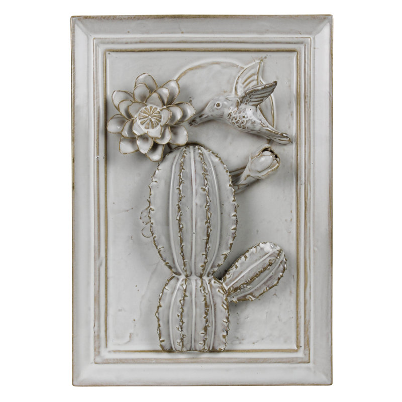 Art mural - Cactus et colibri, céramique