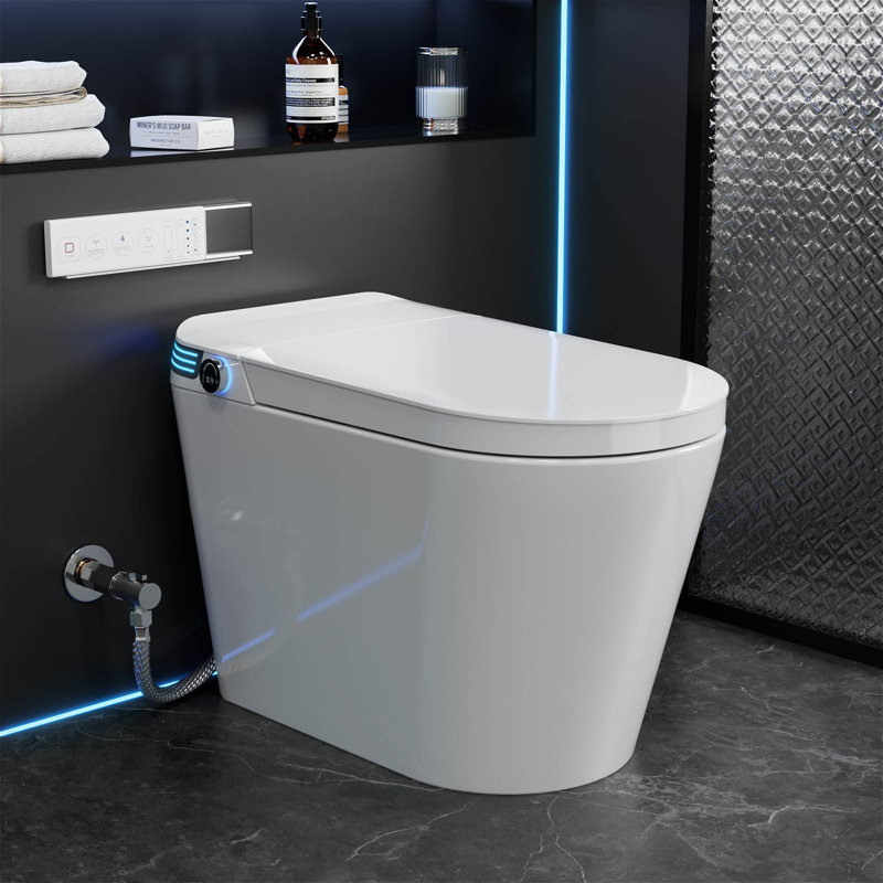 1.28GPF Tankless Smart Toilet With Self-Clean Bidet Sprayer, Heat Seat, Warm Wash/Dryer, Soft Closing, Remote Control